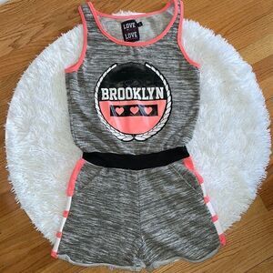 LOVE LOVE LOVE Girl’s Gray Pink Brooklyn Terry Cloth Sleeveless Romper XL 14/16